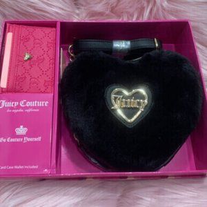 JUICY COUTURE FREE LOVE HEART BLACK CROSSBODY AND HOT PINK CARD CASE WALLET